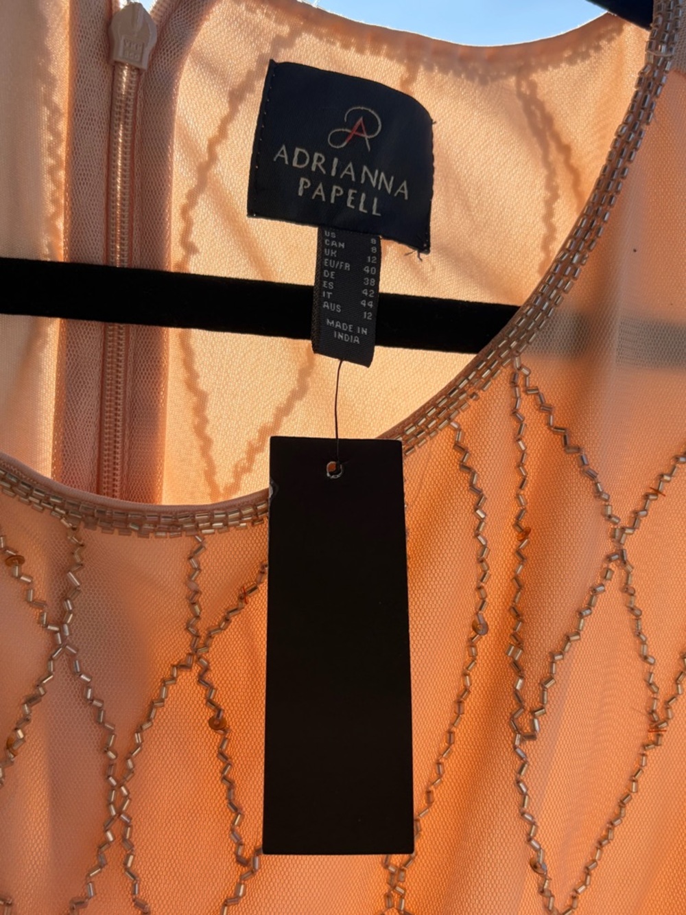 🆕✨ Adrianna Papell Blush Beaded Mesh Gown Maxi Dress Size 8 Sequin Nude Pink - Picture 13 of 16